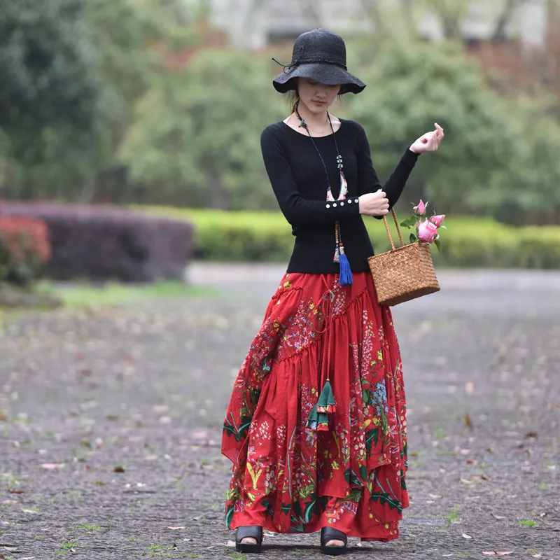 Free Shipping 2021 New Fashion Long Maxi A-line Elastic Waist Women Spring Summer S-2XL High Quality Print Vintage Red Skirts
Free Shipping 2021 New Fashion Long Maxi A-line Elastic Waist Women Spring Summer S-2XL High Quality Print Vintage Red Skirts