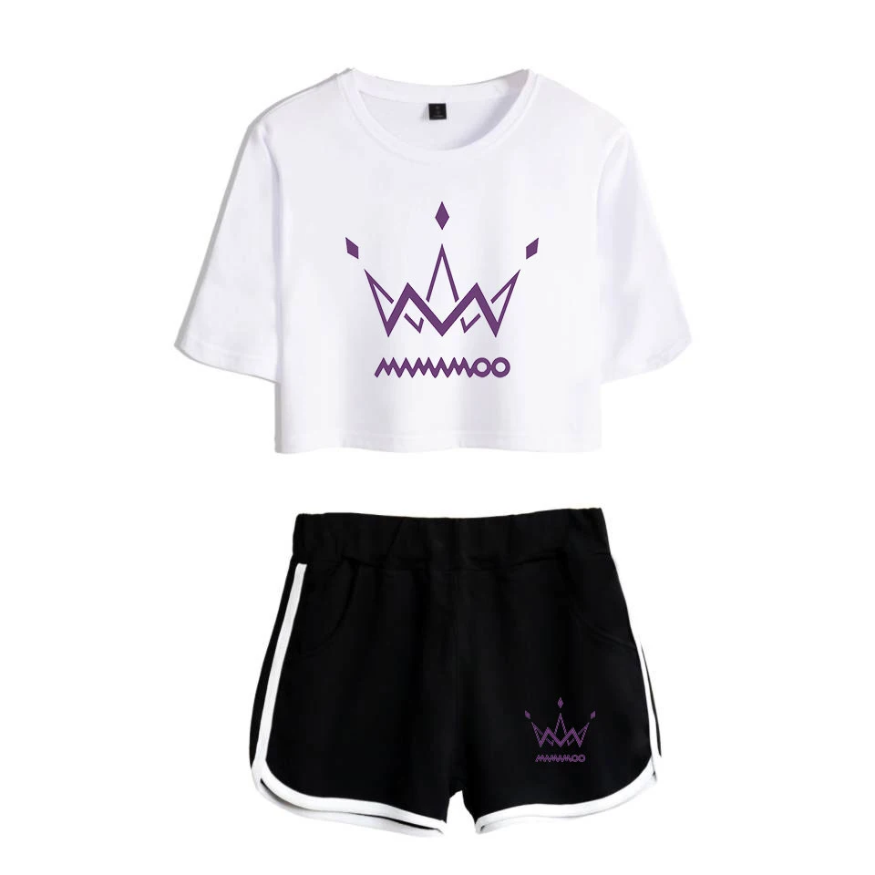 summer T-shirt MAMAMOO printing ladies fashion casual shorts two-color mix and match two-piece women's clothing |