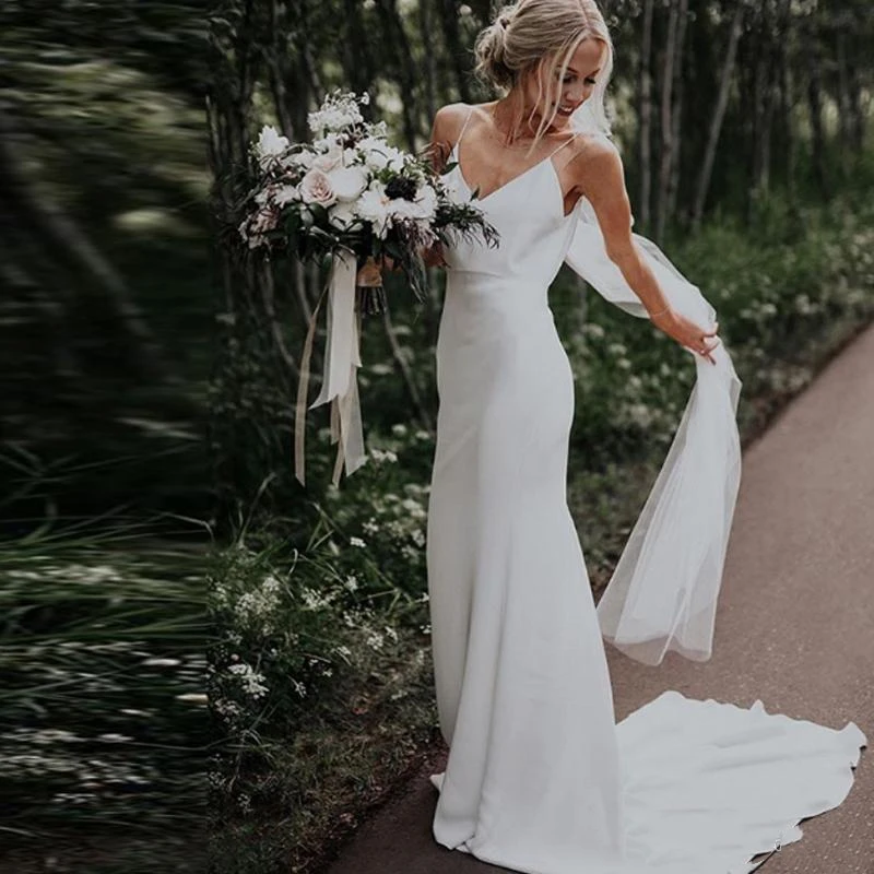 Cheap Boho Satin Wedding Dresses 2021 robe de soiree Backless Mermaid Wedding Gowns Custom Made Country Bride Dress
Cheap Boho Satin Wedding Dresses 2021 robe de soiree Backless Mermaid Wedding Gowns Custom Made Country Bride Dress