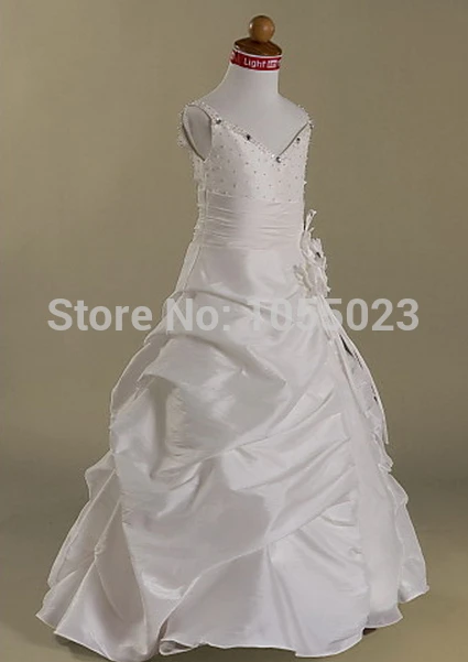 Newborn Girl Dresses V-Neck Cap Sleeve Sleeveless Pleat A-Line Floor-Length Taffeta Customized 2015 Free Shipping | Свадьбы и