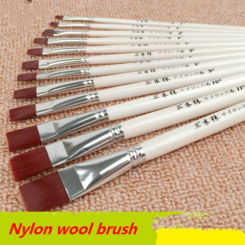 12 pcs/set Nylon hair flat head brushes watercolor paintbrush water powder brush oil painting brush pen acrylic brush pen set
12 pcs/set Nylon hair flat head brushes watercolor paintbrush water powder brush oil painting brush pen acrylic brush pen set