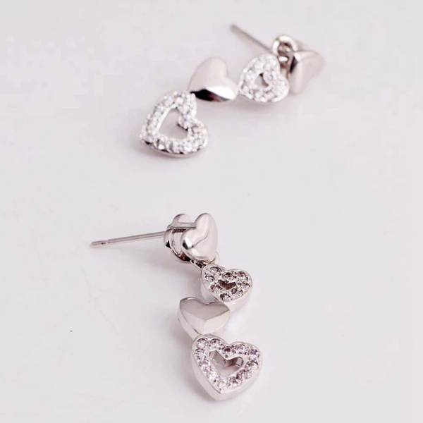 Heart Studs Silver Plated Jewelry Cubic Zirconia Earrings Cheap Fashion Earing for Women Earings 2015 Wedding Gift | Украшения и