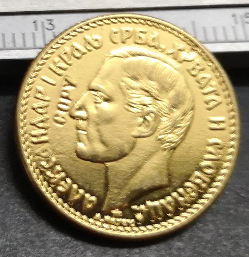 

1925 г., Македония 20, дининара-Александар I, Золотая копия, редкая монета, 21 мм