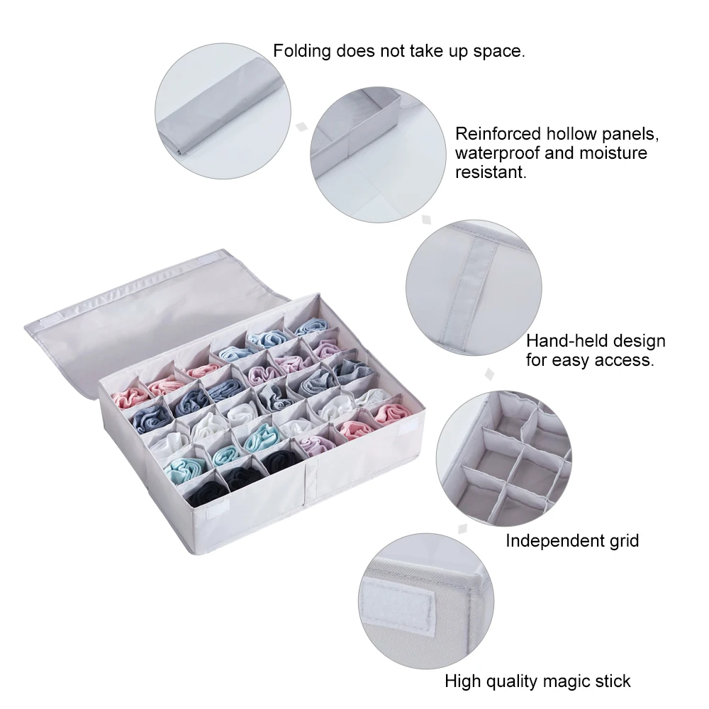 Sock Storage Box Organizer Flodable Oxford Cloth Underwear Socks Drawer Organizer with 30 Cells Storage Boxes Cases
Sock Storage Box Organizer Flodable Oxford Cloth Underwear Socks Drawer Organizer with 30 Cells Storage Boxes Cases