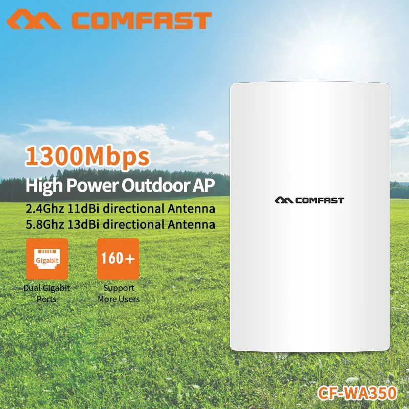 Высокомощный уличный Wi-Fi репитер COMFAST 1300 Мбит/с, Гигабитный беспроводной репитер 5G + 2,4G Wi-Fi диапазон, водонепроницаемый Wi-Fi роутер/идентифика...
Высокомощный уличный Wi-Fi репитер COMFAST 1300 Мбит/с, Гигабитный беспроводной репитер 5G + 2,4G Wi-Fi диапазон, водонепроницаемый Wi-Fi роутер/идентифика...
