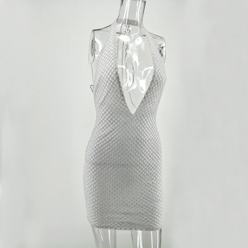 Elegant Deep V Neck Tight Summer Dress Womens Sexy Backless Diamonds Chained Back Sequins Dress Vestidos Cocktail Wear MYK-10
Elegant Deep V Neck Tight Summer Dress Womens Sexy Backless Diamonds Chained Back Sequins Dress Vestidos Cocktail Wear MYK-10