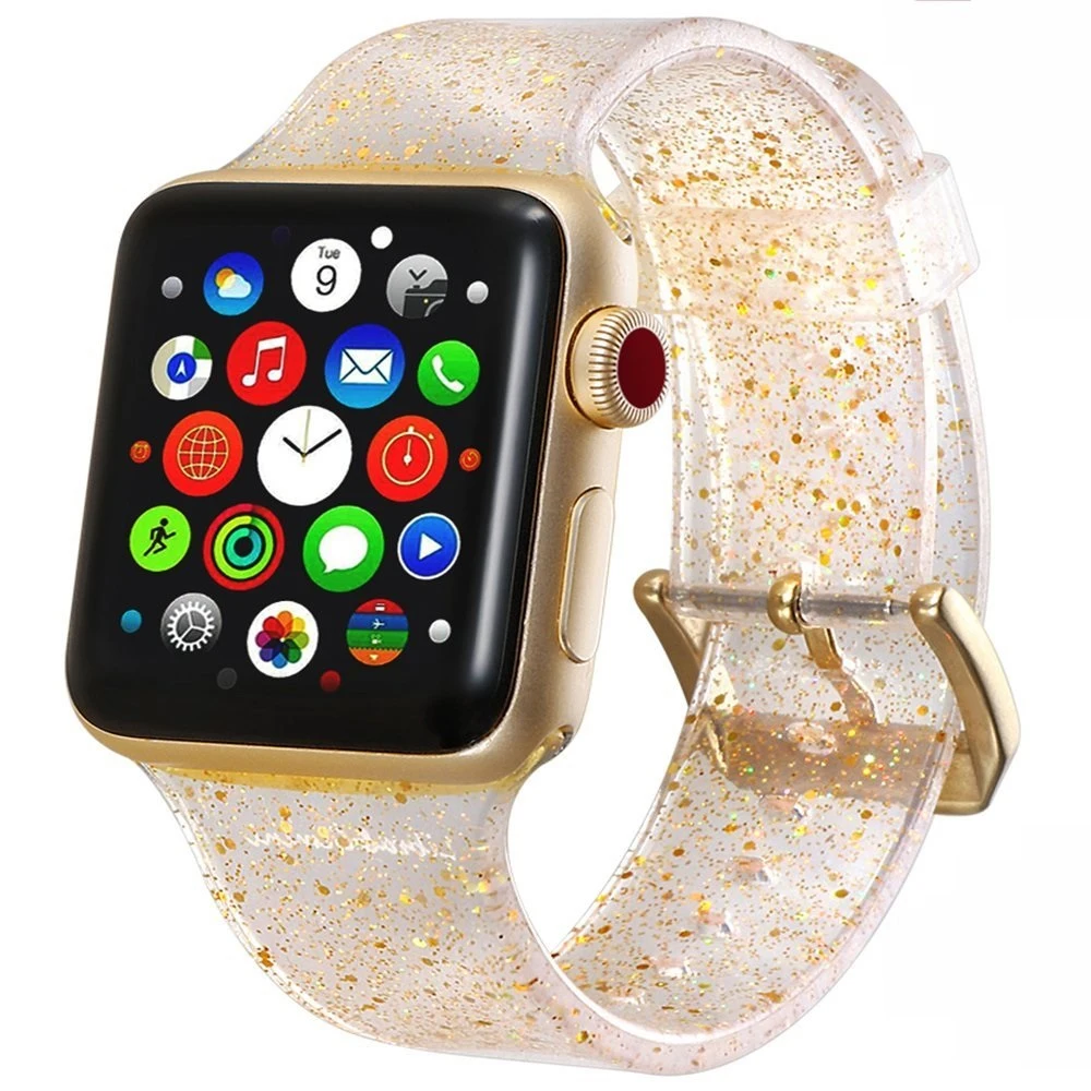 Блестящий ремешок для Apple Watch Band 40 мм 44 силиконовый браслет iwatch 38 42 series 5 4 3 se