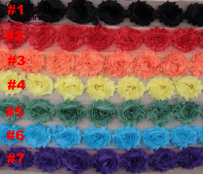 

Nishine 10yards 2.5" Shabby Chiffon Rose Flowers Trim Solid Fabric Frayed Flowers For DIY Kids Hairband Girls Hair Accessories
