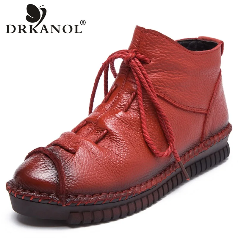 DRKANOL Handmade Soft Genuine Leather Women Ankle Boots Vintage Round Toe Short Plush Winter Warm Snow Boots Women Flat Shoes
DRKANOL Handmade Soft Genuine Leather Women Ankle Boots Vintage Round Toe Short Plush Winter Warm Snow Boots Women Flat Shoes