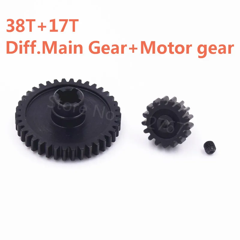 

1Set RC Wltoys Metal Diff.Main Gear Motor Gear 38T 17T For 1/18 Scale Models RC Car A949 A959 A969 A979 k929 Remote Control Car