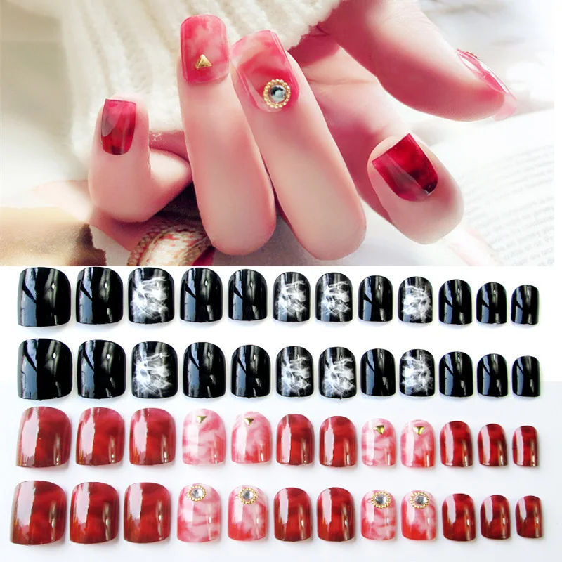 24pcs/Set Fashion Black Red Rivet False Nails Strip Rivet Design Coffin Finished Full Cover Artificial Fake Nails Manicure Tools
24pcs/Set Fashion Black Red Rivet False Nails Strip Rivet Design Coffin Finished Full Cover Artificial Fake Nails Manicure Tools