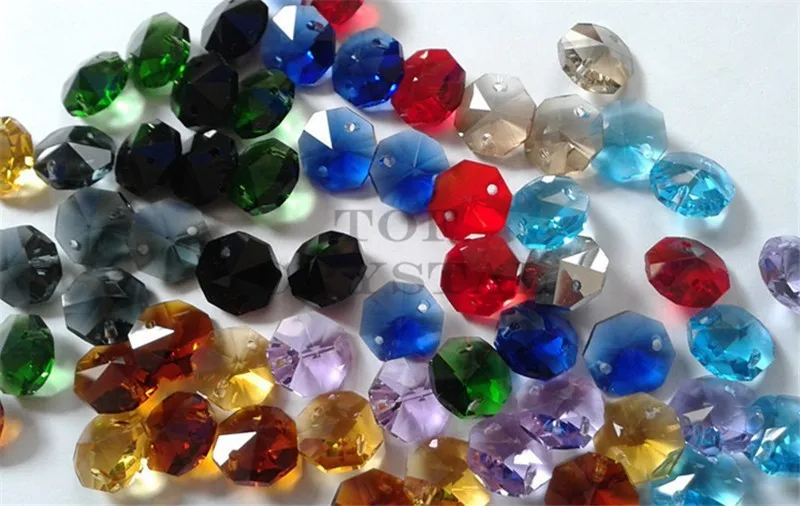 

200Pcs/Lot Assorted Color 14mm Crystal Octagon Beads With 2 Holes Crystal Glass Beads For Home&Wedding Decoration