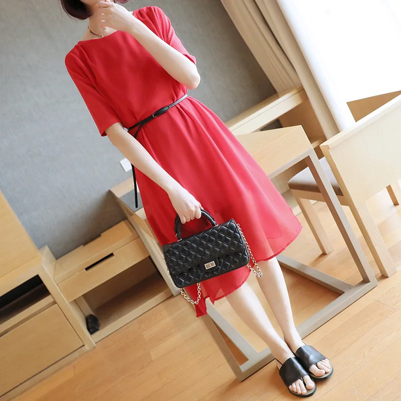 Korean version of the ladies loose chiffon dress 2019 summer new women's long solid color split short
Korean version of the ladies loose chiffon dress 2019 summer new women's long solid color split short