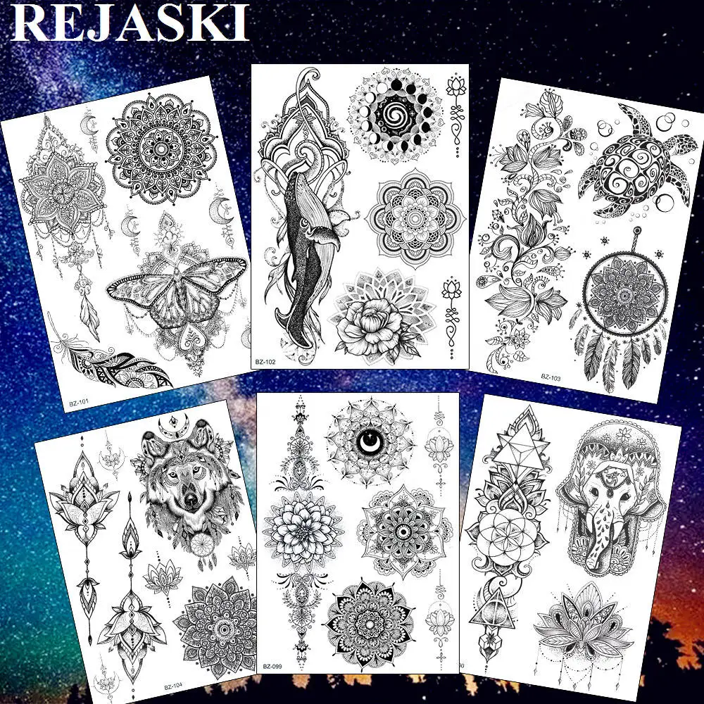 REJASKI Mandala Flower Black Henna Temporary Tattoos For Women Men Sticker Whale Dolphin Rose Fake Tatoos Art Custom Tattoo
REJASKI Mandala Flower Black Henna Temporary Tattoos For Women Men Sticker Whale Dolphin Rose Fake Tatoos Art Custom Tattoo