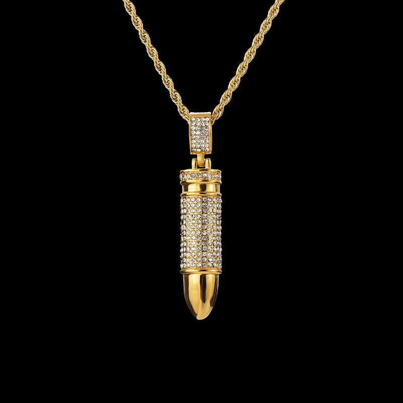 Army Bullet With Rhinestone Pendant Necklace Stainless Steel Necklaces Bling Crystal stone Charm Cuban Chain Hip Hop Jewelry
Army Bullet With Rhinestone Pendant Necklace Stainless Steel Necklaces Bling Crystal stone Charm Cuban Chain Hip Hop Jewelry