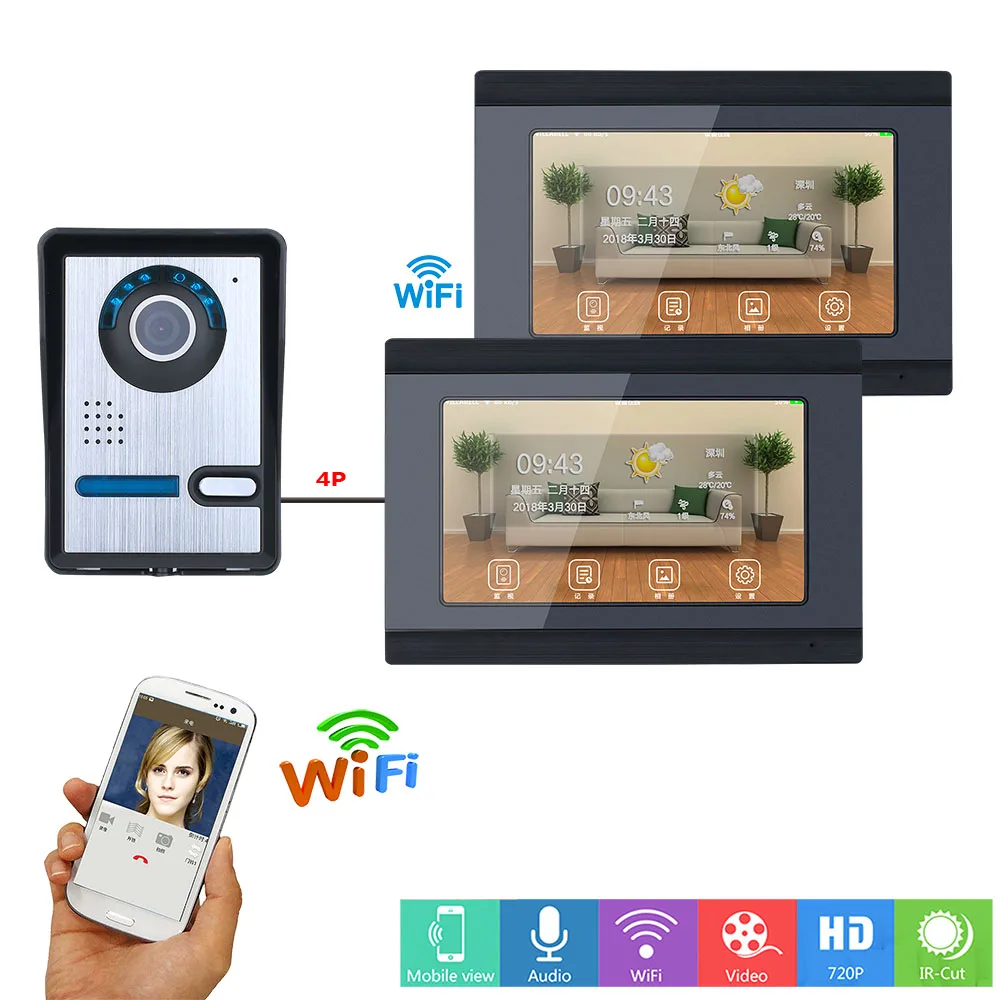 2 Monitors Wifi Wireless Video Doorbell Intercom Entry System 7" TFT Monitor 1000TVL Camera Unlock Via Monitor and Phone
2 Monitors Wifi Wireless Video Doorbell Intercom Entry System 7" TFT Monitor 1000TVL Camera Unlock Via Monitor and Phone