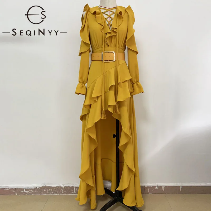 SEQINYY Elegant Long Dress 2020 Summer Spring New Fashion Design Ruffles Cascading Tassel Women Long Sleeve Belt Yellow Dress
SEQINYY Elegant Long Dress 2020 Summer Spring New Fashion Design Ruffles Cascading Tassel Women Long Sleeve Belt Yellow Dress