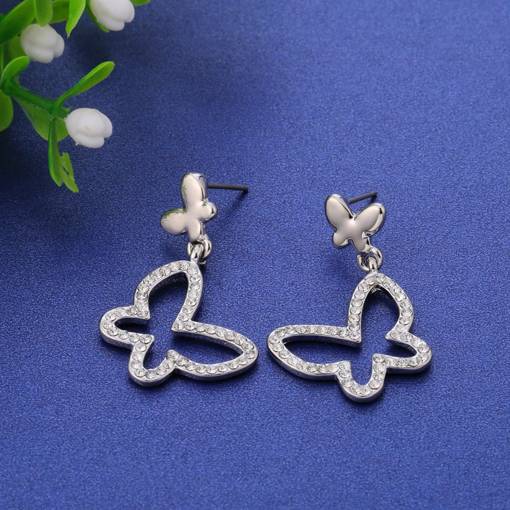Crystal Butterfly Drop Earrings Small Cute Animal For Women Gift Simple Trendy Color Wedding Party Jewelry | Украшения и