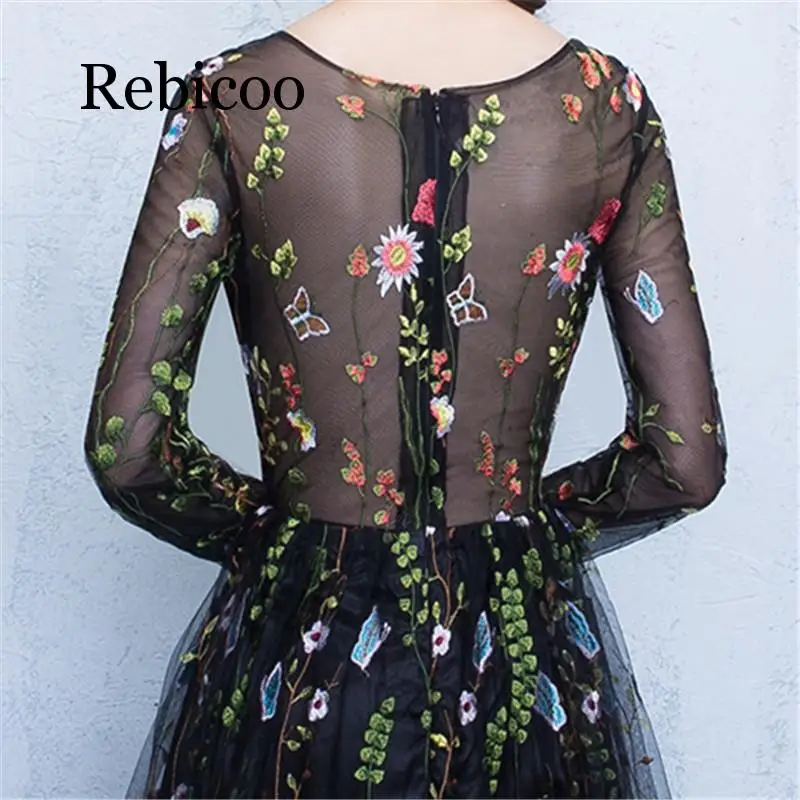 Rebicoo 2019 black floral long sleeve illusion applique elegant zipper waist section floor length dress
Rebicoo 2019 black floral long sleeve illusion applique elegant zipper waist section floor length dress