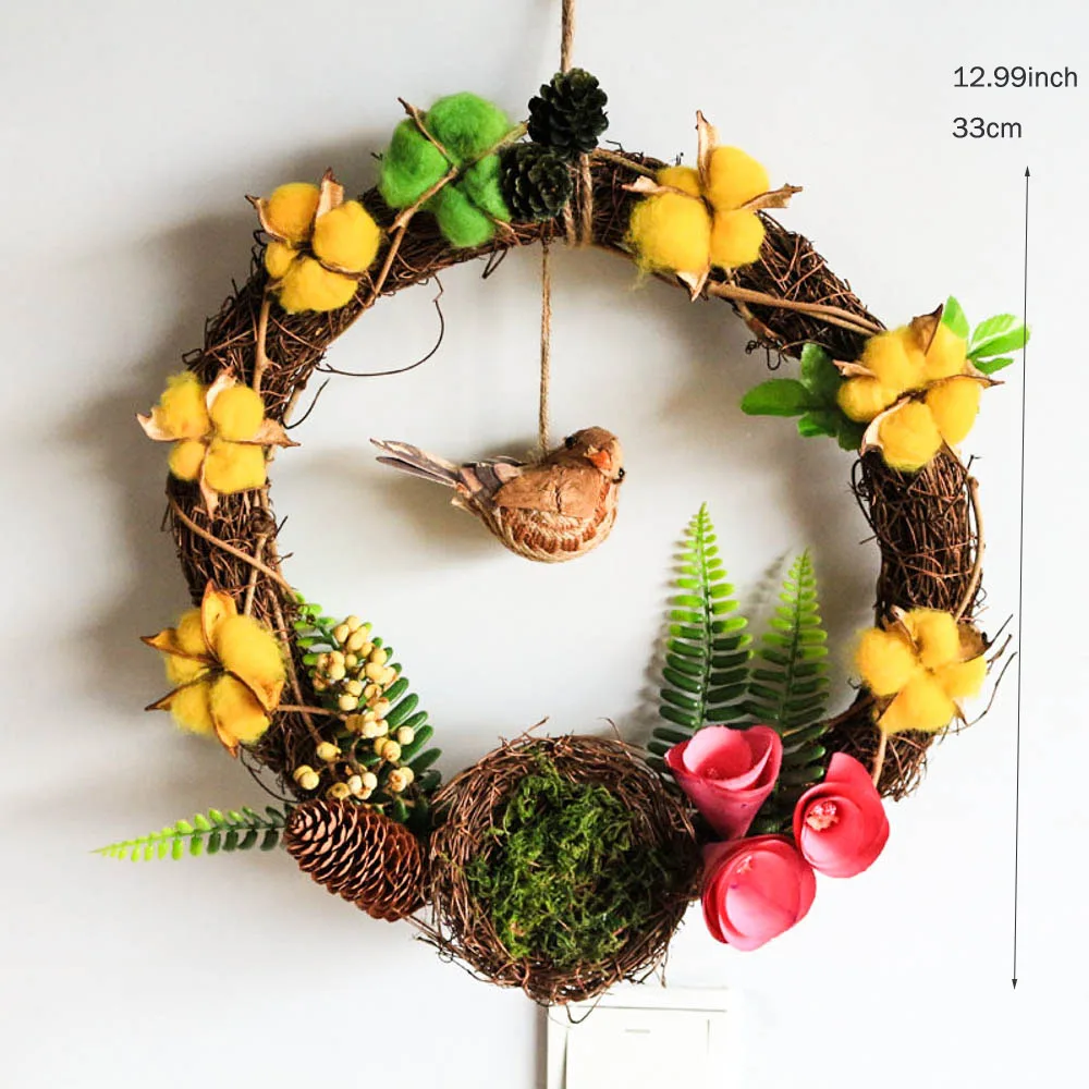 D12.99" Wall Hangings Natural Rattan Wreath Hangings Window Door Wreath Cotton Flowers Nest Bird Home Decor Pendant Ornaments
D12.99" Wall Hangings Natural Rattan Wreath Hangings Window Door Wreath Cotton Flowers Nest Bird Home Decor Pendant Ornaments