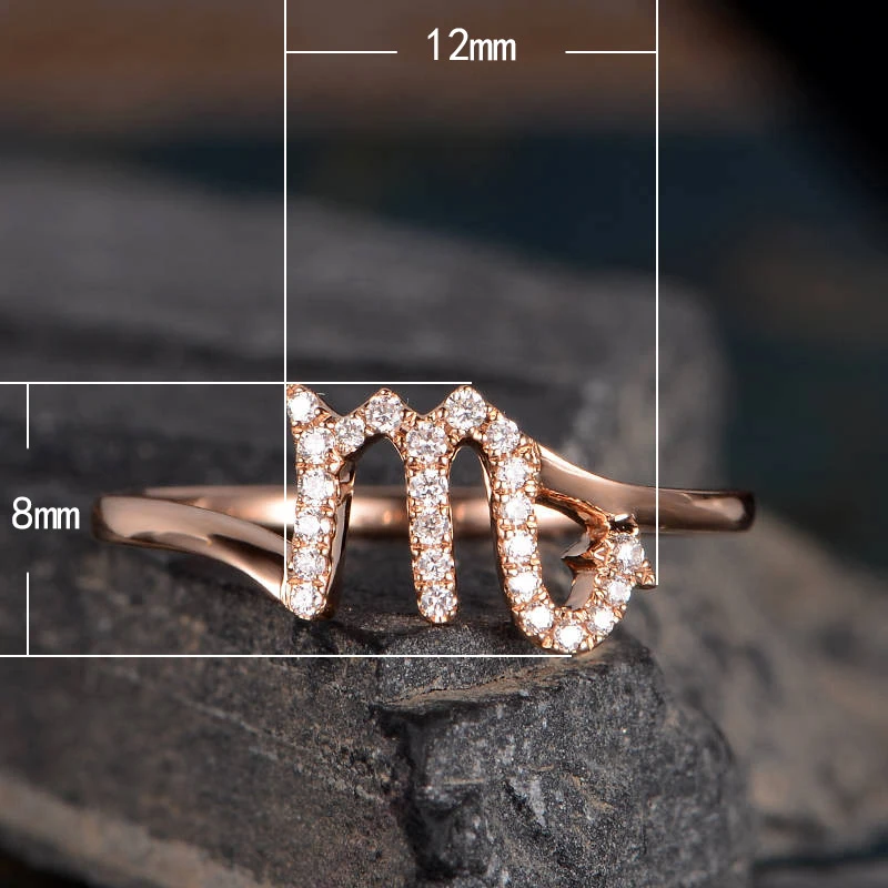

HOMOD Rose Gold Letter M Cubic Zircon Engagement Ring Scorpio Logo Copper Rings for Women Wedding Ring Engagement Jewelry