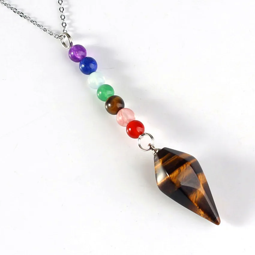 

100-Unique 1 Pcs Silver Plated Natural Tiger Eye Stone Hexagon Pyramid Healing Chakra Pendant Necklace Link Chain