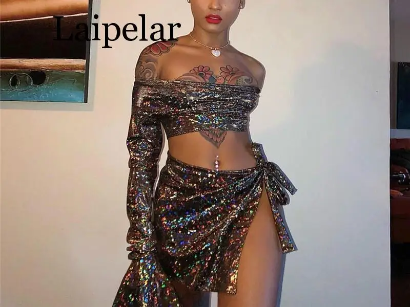 Laipelar Dazzling Diamond Night Club Two Piece Set Women Sexy Slash Neck Off Shoulder Flare Sleeve Crop + Top Bow Tie Mini Skirt
Laipelar Dazzling Diamond Night Club Two Piece Set Women Sexy Slash Neck Off Shoulder Flare Sleeve Crop + Top Bow Tie Mini Skirt