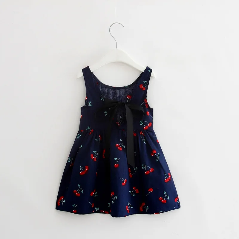 Хлопковое платье-майка с принтом вишни и бантом для маленьких девочек летнее