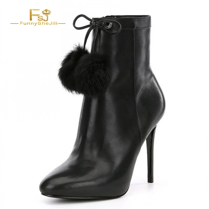 FSJ Black Cross-tied Fur Ball Patent Leather Women Ankle Boots Pointed Toe Stiletto Heel Zip Female Booties Retro Dress 2021
FSJ Black Cross-tied Fur Ball Patent Leather Women Ankle Boots Pointed Toe Stiletto Heel Zip Female Booties Retro Dress 2021
