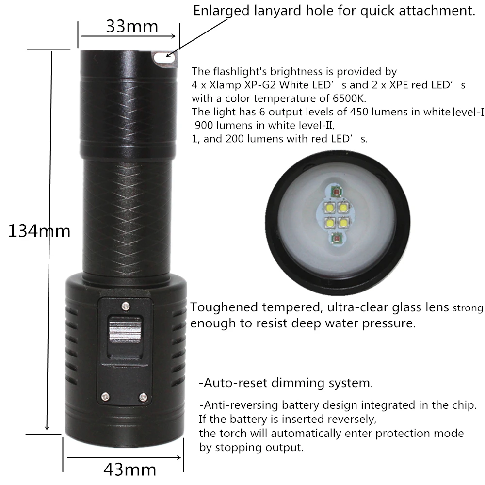 Фонасветильник для фотосъемки и дайвинга водонепроницаемый фонарь видеосъемки