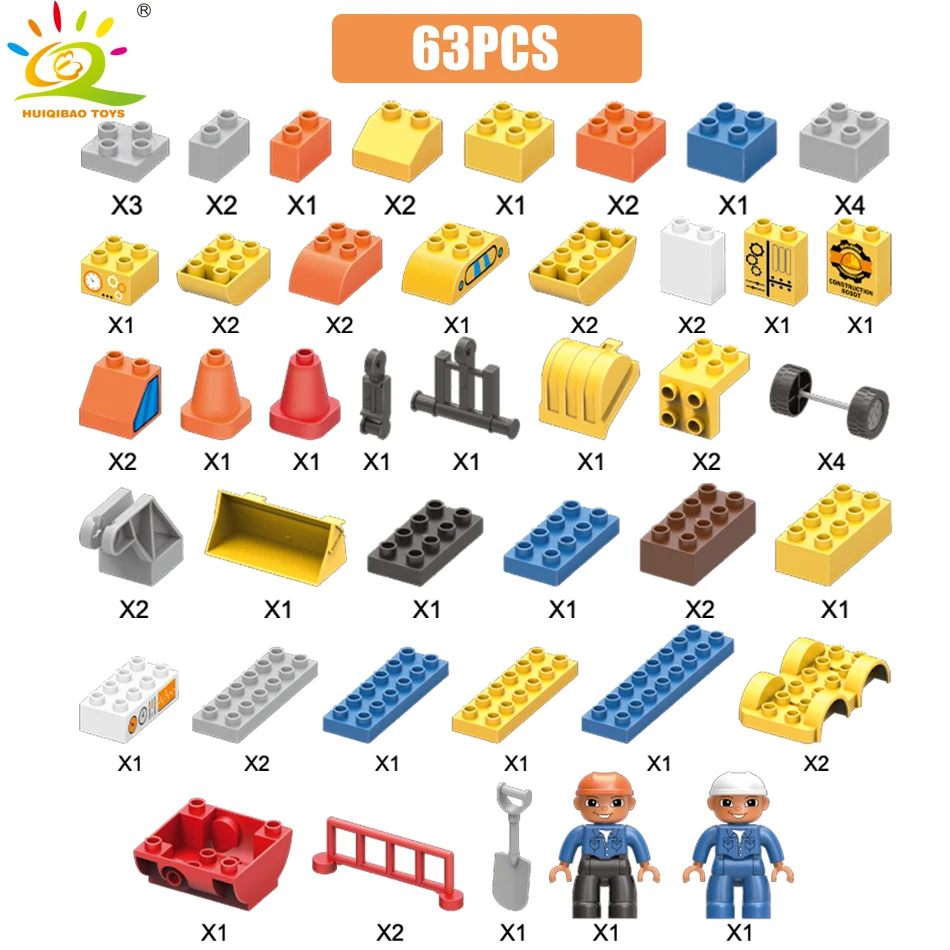 HUIQIBAO TOYS 63pcs Construction Robot Large Size Building Blocks For Children City Excavator kid figure big brick set gift
HUIQIBAO TOYS 63pcs Construction Robot Large Size Building Blocks For Children City Excavator kid figure big brick set gift