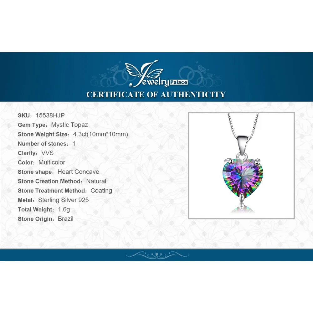 JewelryPalace 4.35ct Genuine Rainbow Fire Mystic Topaz Pendant Solid 925 Sterling Silver Vintage Jewelry Without A Chain | Украшения и