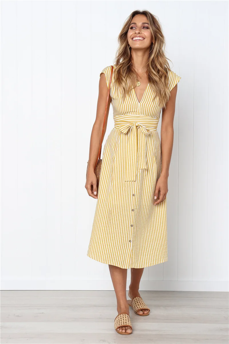 Fashion Sexy Deep V-neck Princess Dress Women 2020 Lace Up Striped Summer Midi Dress Women Single-breasted Short Sleeves Dress
Fashion Sexy Deep V-neck Princess Dress Women 2020 Lace Up Striped Summer Midi Dress Women Single-breasted Short Sleeves Dress