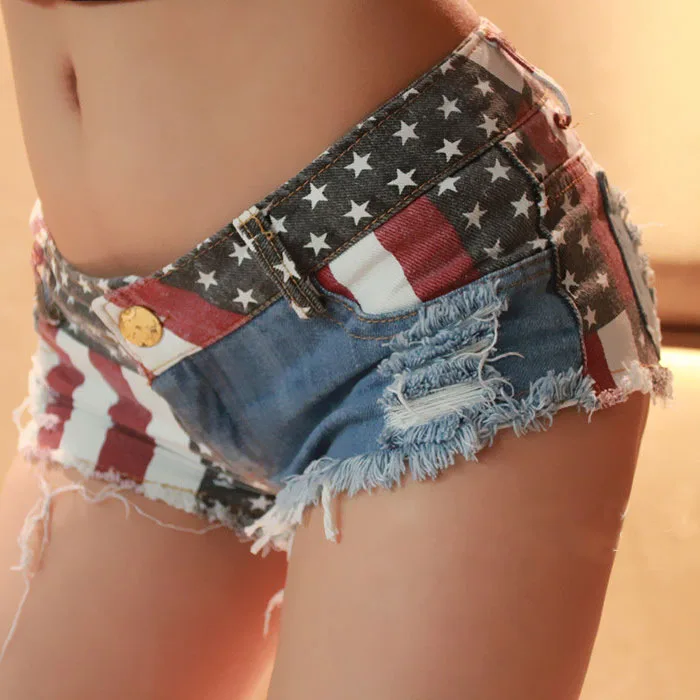Фото Сексуальные мини-шорты с американским флагом женские джинсы низкой талией