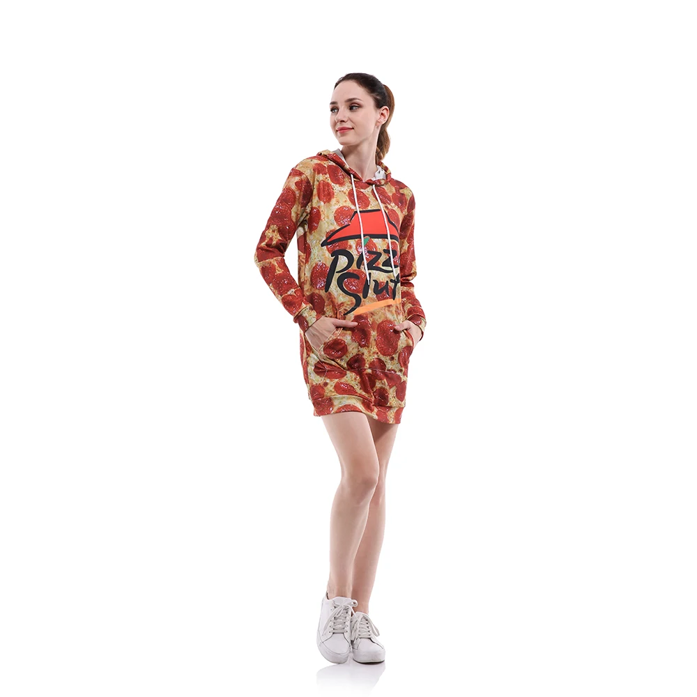 Buteefull 2018 новый длинный тонкий балахон карман Толстовка 3D пиццы пищевой толстовки