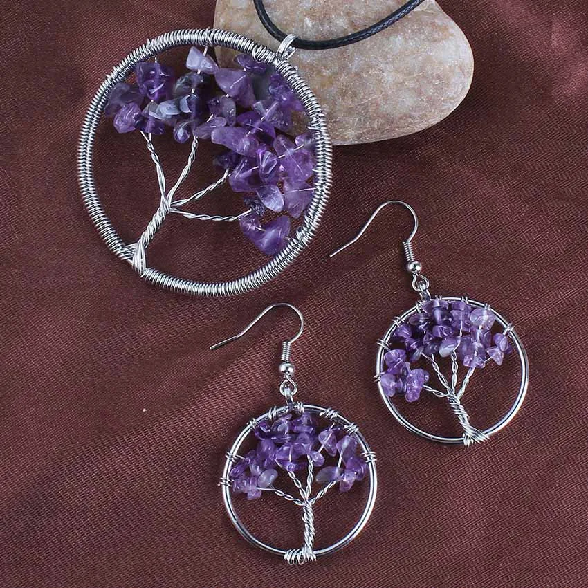 100-Uniqe 1 Set Silver Plated Natural Purple Amethysts Pendant Elegant Women's Earring Tree of Life Jewelry Set
100-Uniqe 1 Set Silver Plated Natural Purple Amethysts Pendant Elegant Women's Earring Tree of Life Jewelry Set