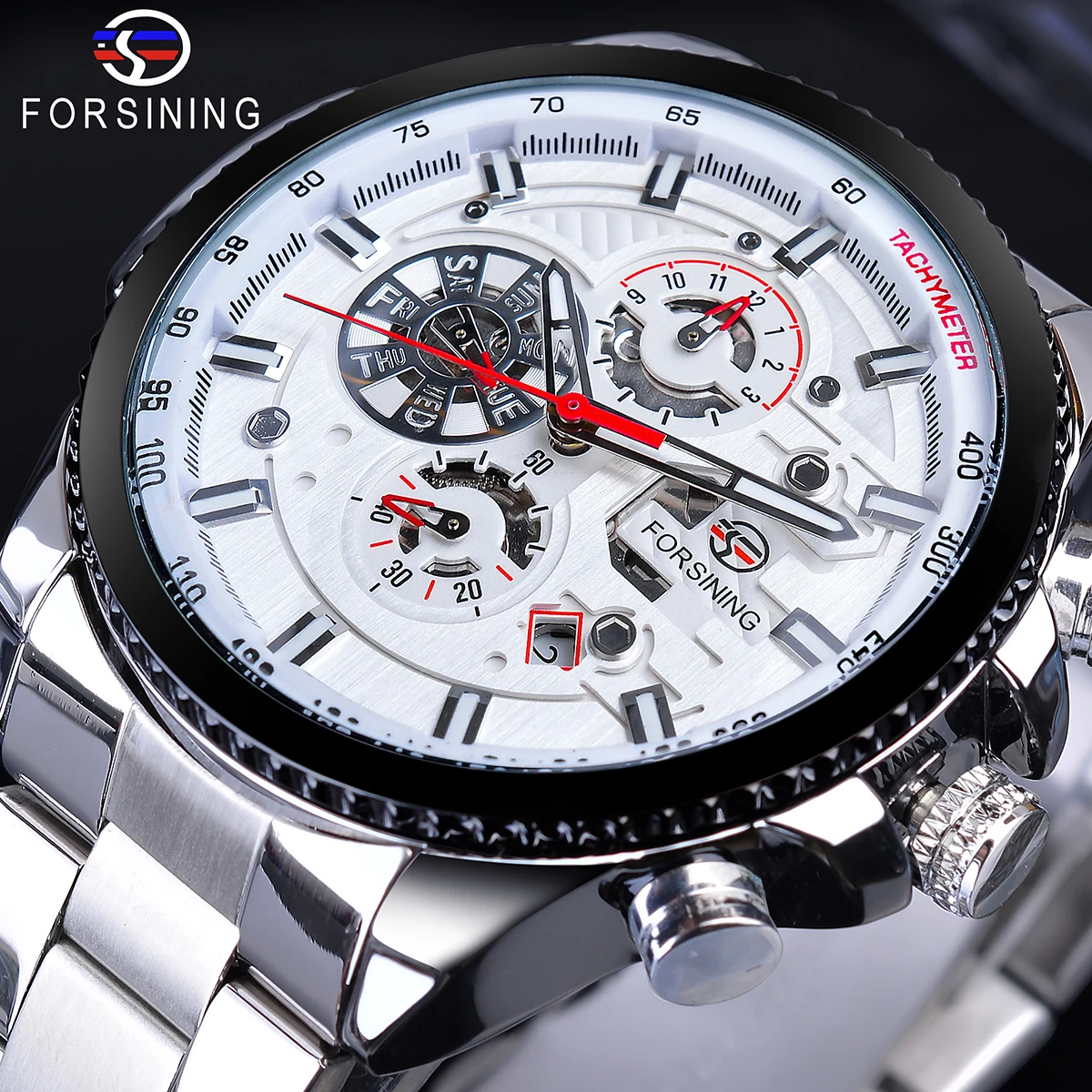 Forsining Fashion Mens Watch Automatic Sports Calendar Date Waterproof Relogio Masculino Stainless Steel Band Mechanical Watches
Forsining Fashion Mens Watch Automatic Sports Calendar Date Waterproof Relogio Masculino Stainless Steel Band Mechanical Watches