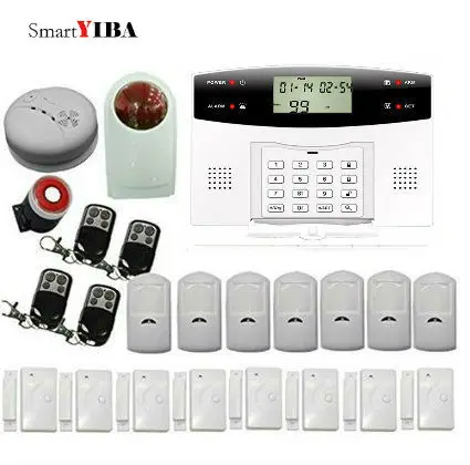 

SmartYIBA Wireless Wired Home Security Burglar GSM SMS Alarm System Auto Dial Wireless Siren Fire Smoke Detector French Spanish