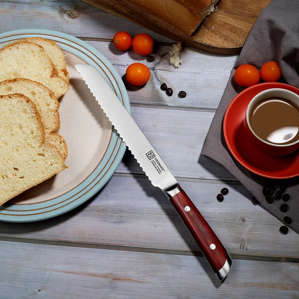KEEMAKE 2018 new 8" Bread Knife German 1.4116 Steel Blade Kitchen Knives Color Wood Handle High Quality Cutter Knife Best Gift
KEEMAKE 2018 new 8" Bread Knife German 1.4116 Steel Blade Kitchen Knives Color Wood Handle High Quality Cutter Knife Best Gift