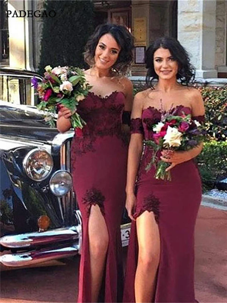 Elegant Red Long Bridesmaids Dresses Mermaid Off Shoulder Appliques Side Split Bridesmaids Dresses Prom Custom Made
Elegant Red Long Bridesmaids Dresses Mermaid Off Shoulder Appliques Side Split Bridesmaids Dresses Prom Custom Made
