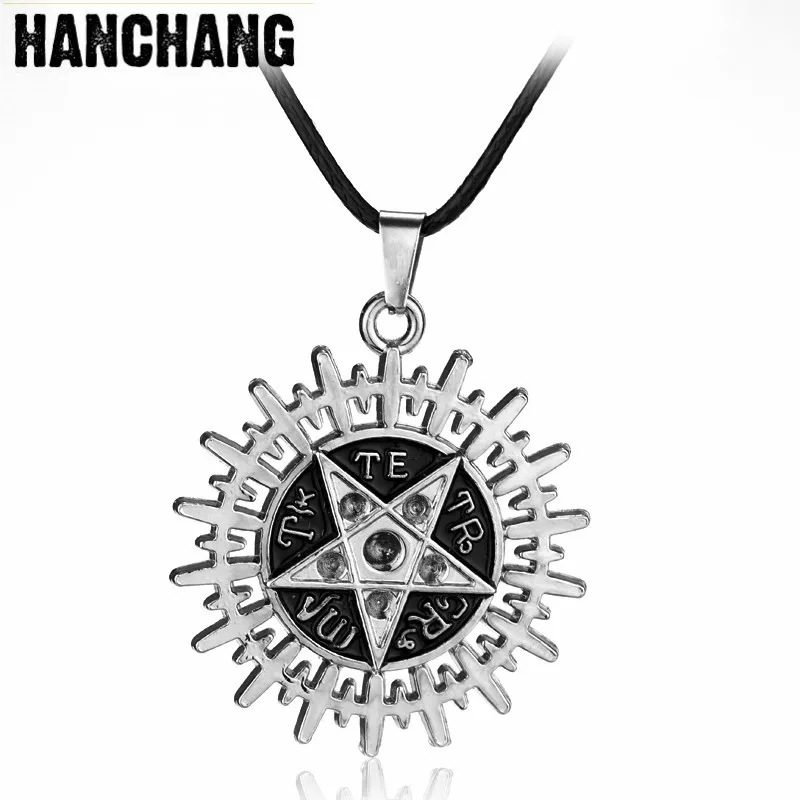 Men's Fashion Jewelry Superntural Five-star Sun Evil Force gear Pendant Necklace Leather Rope Necklace
Men's Fashion Jewelry Superntural Five-star Sun Evil Force gear Pendant Necklace Leather Rope Necklace