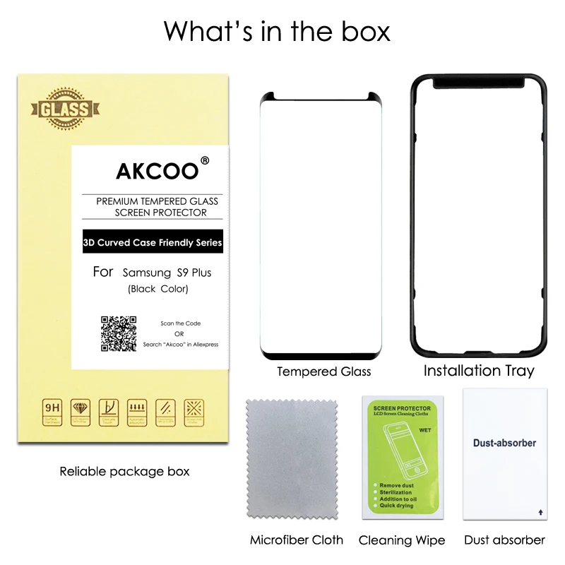 Premium Akcoo S9 Screen Protector with installation tray for Samsung Galaxy S9 Plus Case friendly tempered glass screen film
Premium Akcoo S9 Screen Protector with installation tray for Samsung Galaxy S9 Plus Case friendly tempered glass screen film