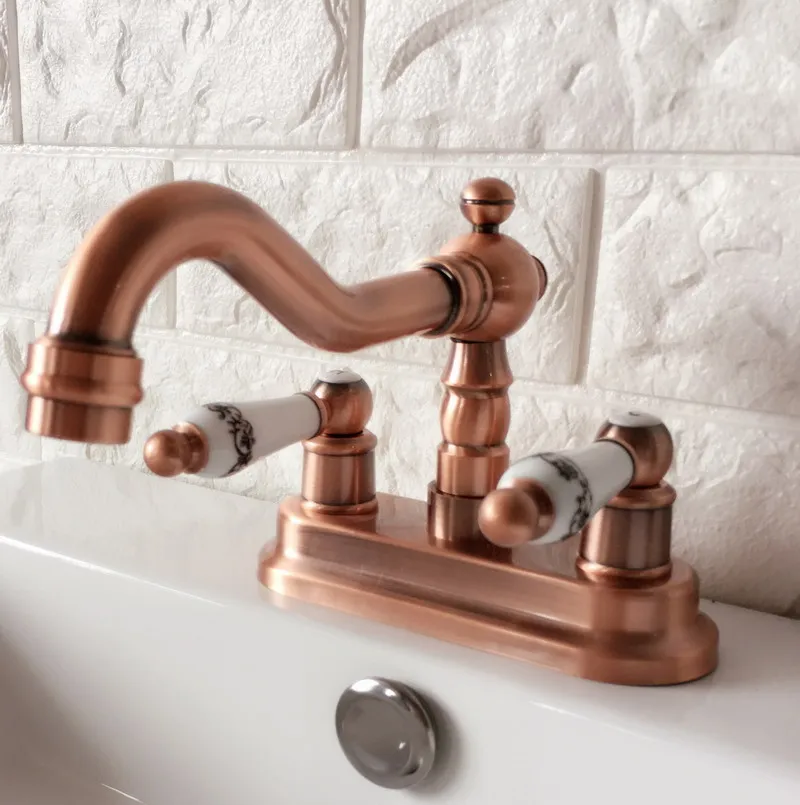 Antique Red Copper Brass Deck Mounted Dual Ceramic Handles 4" Center Hole Bathroom Two Holes Basin Faucet Mixer Taps mrg046
Antique Red Copper Brass Deck Mounted Dual Ceramic Handles 4" Center Hole Bathroom Two Holes Basin Faucet Mixer Taps mrg046