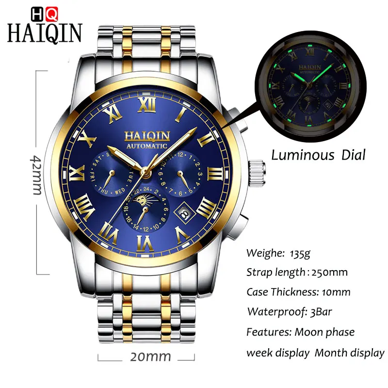 HAIQIN Men's Watches Watch Men New Mechanical Mens Watch Luxury Black Fashion Sports Clock Waterproof Military Relogio Masculino
HAIQIN Men's Watches Watch Men New Mechanical Mens Watch Luxury Black Fashion Sports Clock Waterproof Military Relogio Masculino