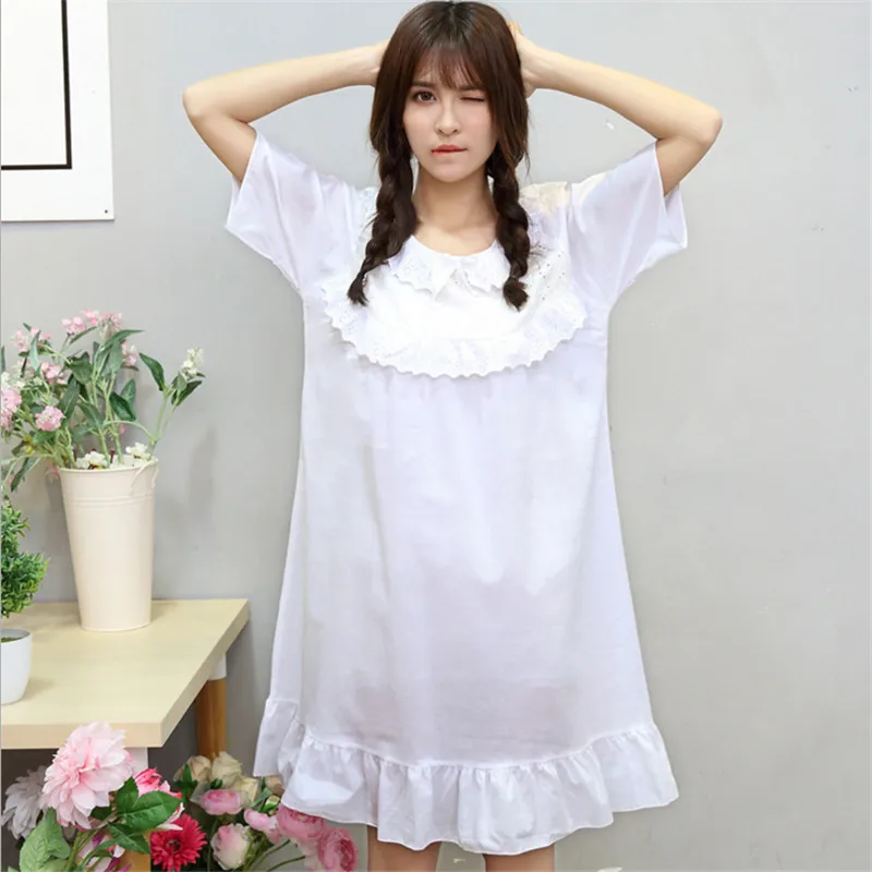 Girls Nightgown Fashion New Cotton Short Sleeved Leisurewear Leisure Comfortable White Women Dress AD155
Girls Nightgown Fashion New Cotton Short Sleeved Leisurewear Leisure Comfortable White Women Dress AD155