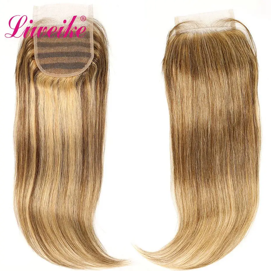 Liweike цвет P4/27 прямые волосы 4*4 Кружева Закрытие 100% бразильские Remy человеческие