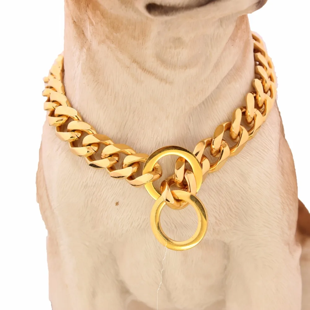 12-32 Inch Long 316L Stainless Steel Gold Tone Curb Cuban Link Chain Dog Pet Chain Collar Slip Dog Collar 17mm Wide
12-32 Inch Long 316L Stainless Steel Gold Tone Curb Cuban Link Chain Dog Pet Chain Collar Slip Dog Collar 17mm Wide