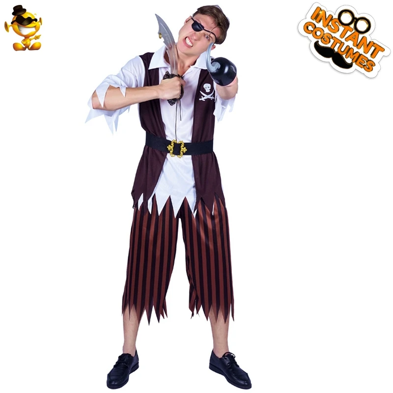 Костюм пиратский мужской в белую полоску, с коротким рукавом
Костюм пиратский мужской в белую полоску, с коротким рукавом