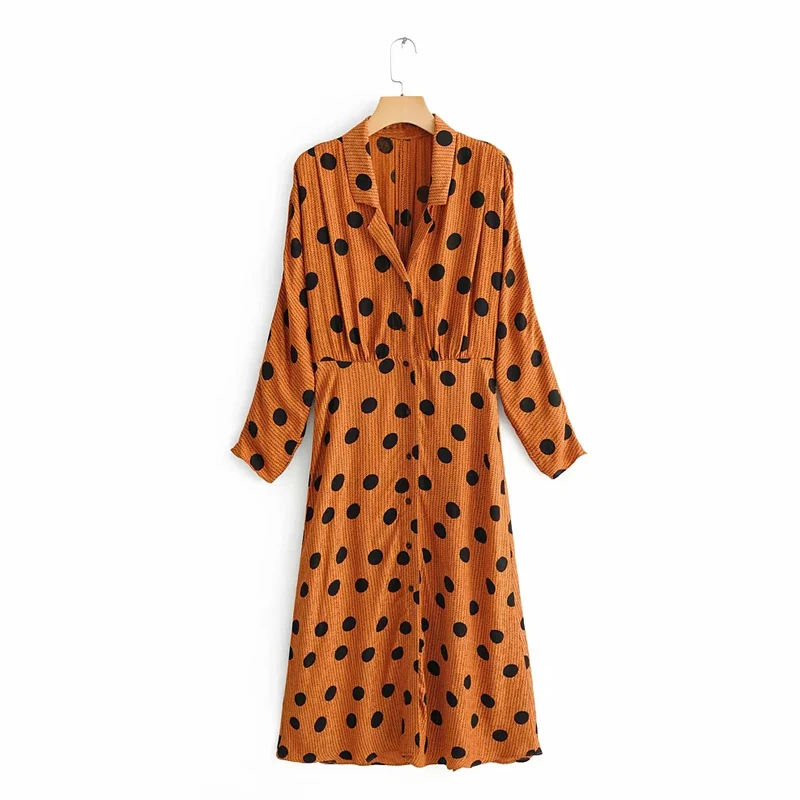 2019 New Arrival Women Polka Dots dress V-neck Long Sleeve Spring Female Dresses High Waist Fashion Vestidos | Женская одежда