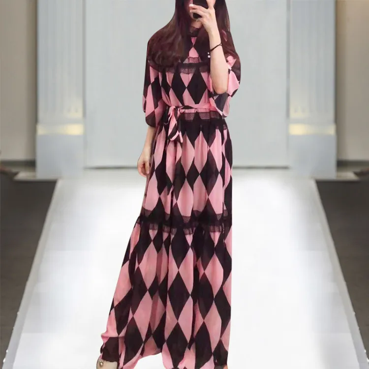 Новое Женское Макси длинное платье из шифона комбинезоны с рисунком банта 2019
